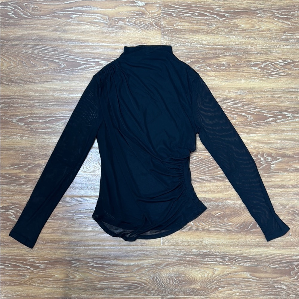 Elegant Sheer Sleeves Black Women's Top